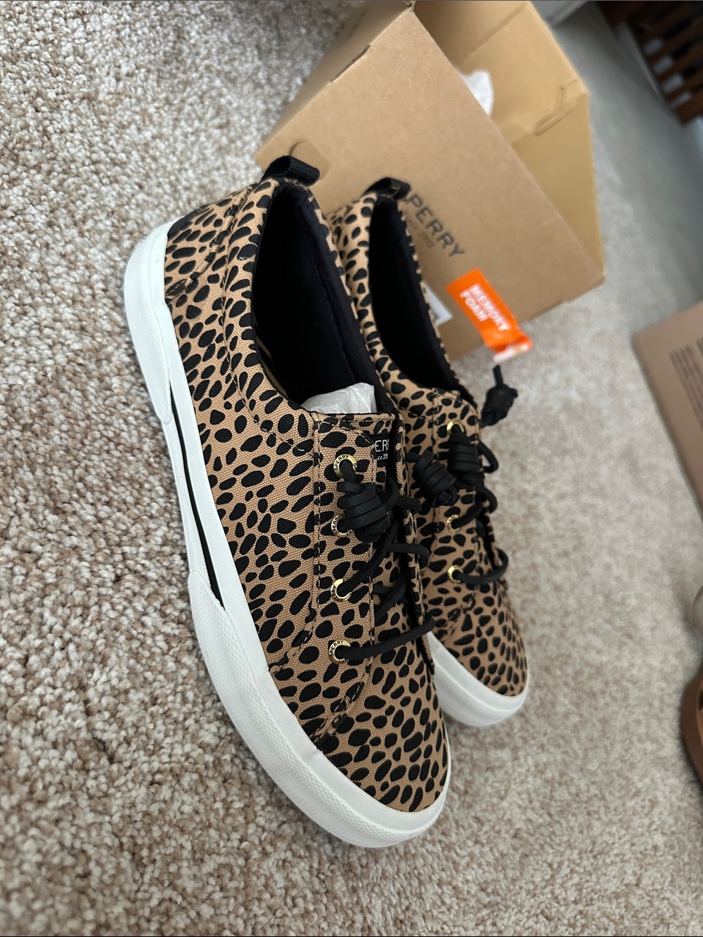 Sperry Leopard-Print Low-Top Sneakers in Tan and Black